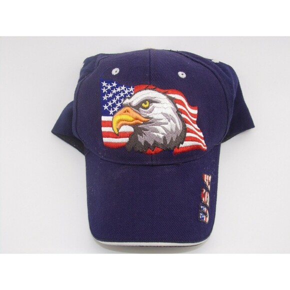 USA Eagle American Flag Hat Adjustable Baseball Cap Adult Men Navy Blue - Picture 1 of 6